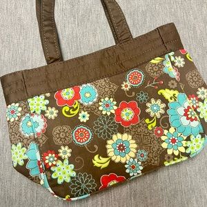 Thirty-One Demi Purse - Floral Fanfare - soft cloth brown turquoise floral
